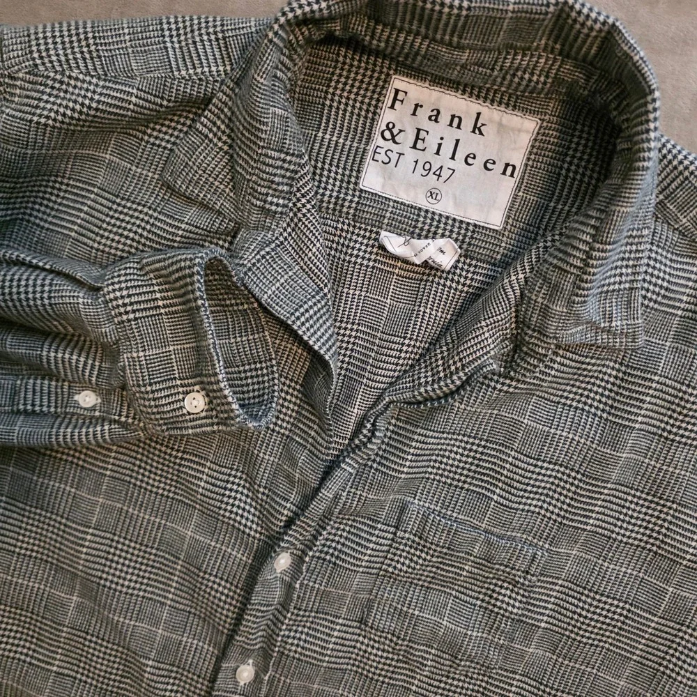 Frank & Eileen relax Button Shirt Women XL Grey Plaid Glen Check Woven in Italy - Picture 4 of 12